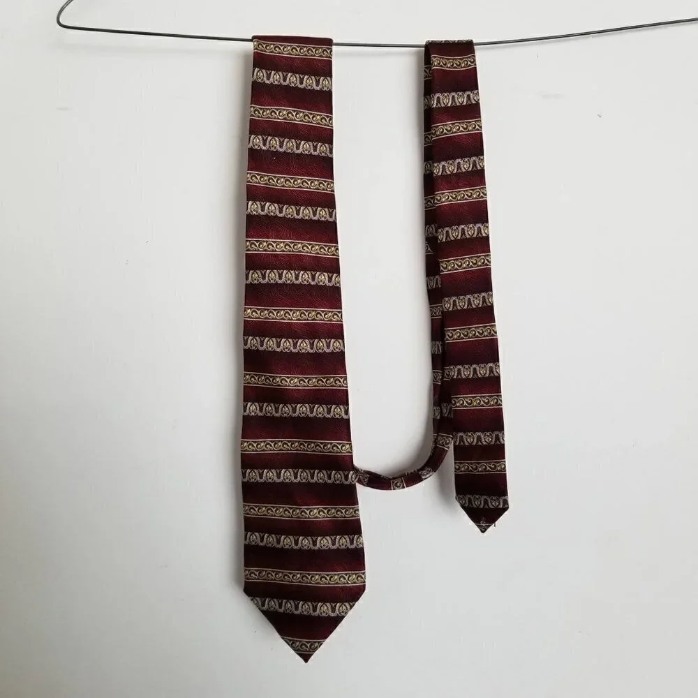 Van Heusen 100% Silk Striped Print Red Gold Tie